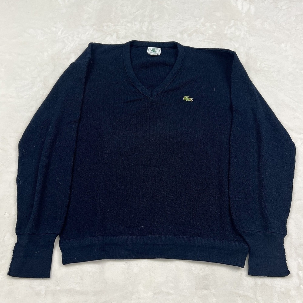 Izod Lacoste V-Neck Sweater Mens XL Navy Blue Vintage Orlon Acrylic USA Made